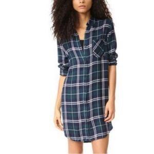 Rails Bianca Forest Navy White Plaid Shirt Dress Size XS